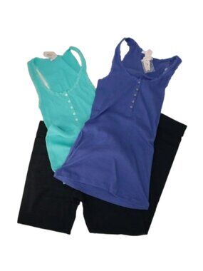 Victoria's Secret Henley Ribbed Tank Tops & Leggings Lot 3pc Set M